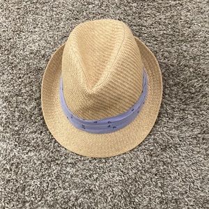 Straw Hat with purple band 100% paper.